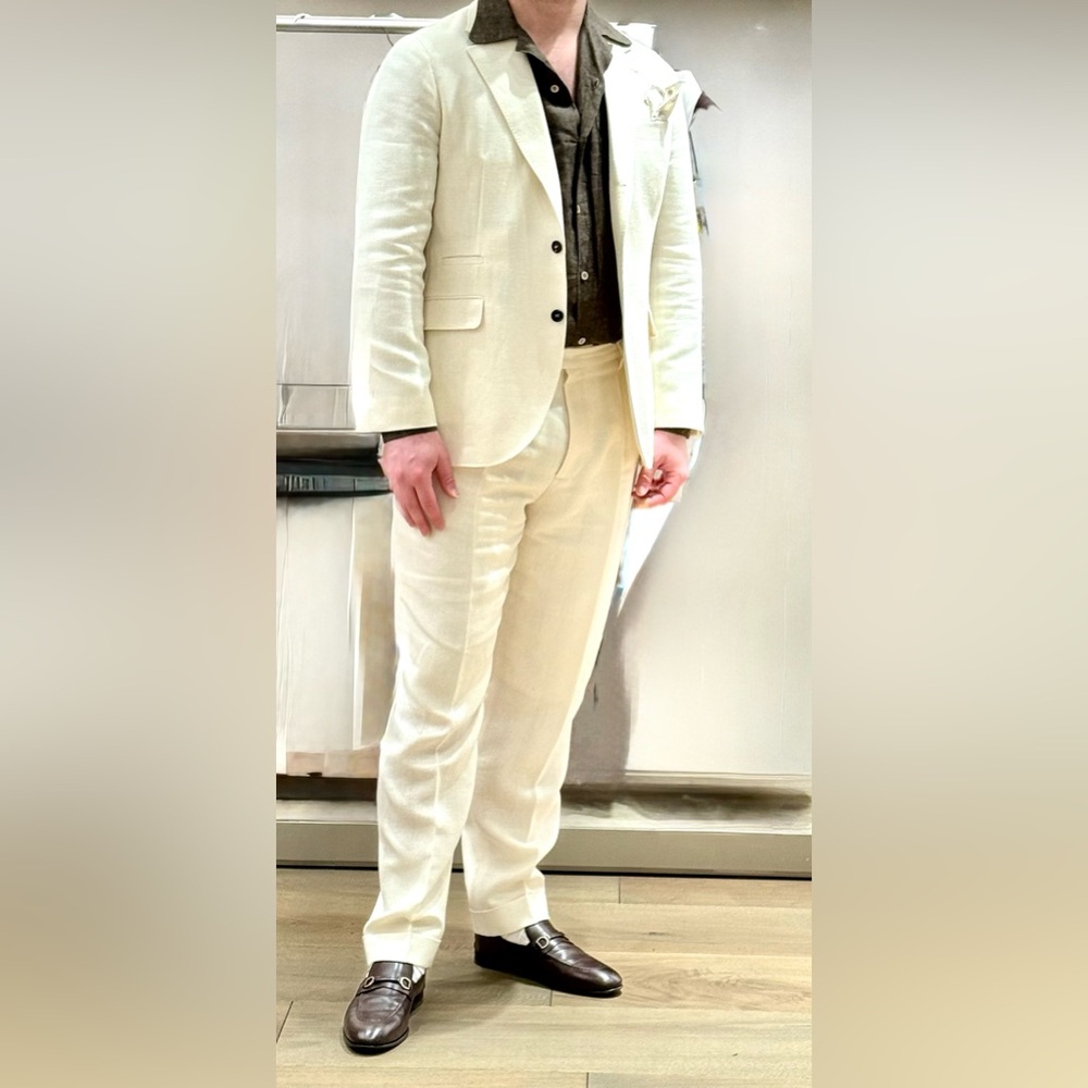 Off-White Herringbone Suit